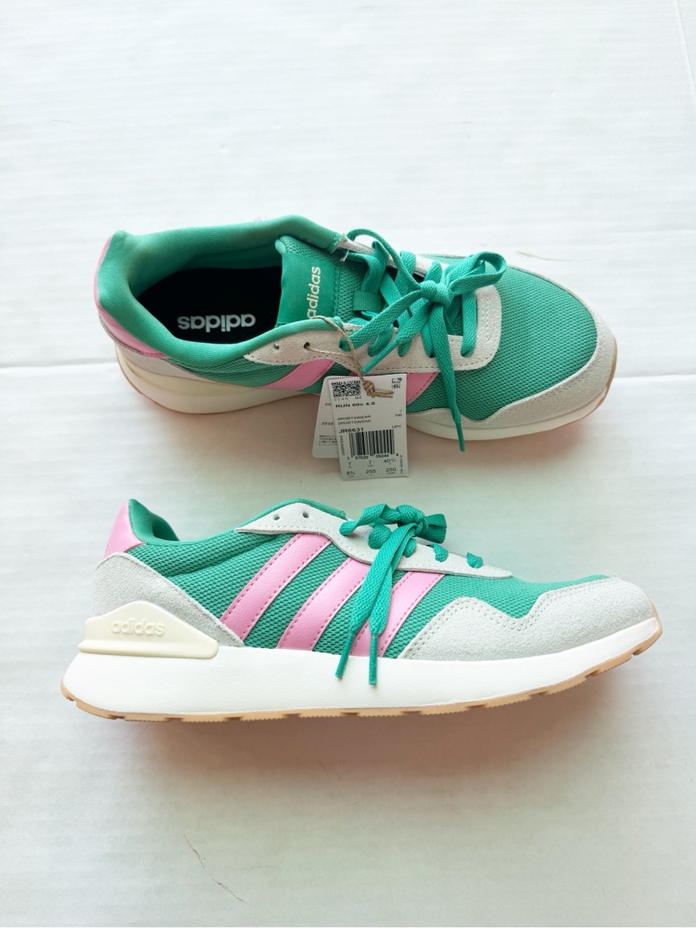 Adidas New Run 60s 4.0 Womens Green Pink Suede Mesh Sneakers JR6631 Size 8.5 NWT